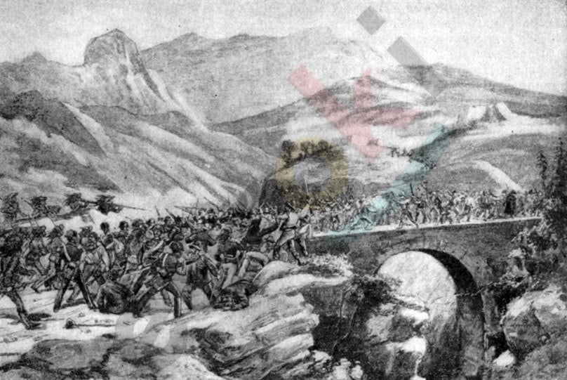 Сражение повстанцев с войсками в мраморных карьерах Каррары. Гравюра по рисунку Л. Тинейра. 1894 г.