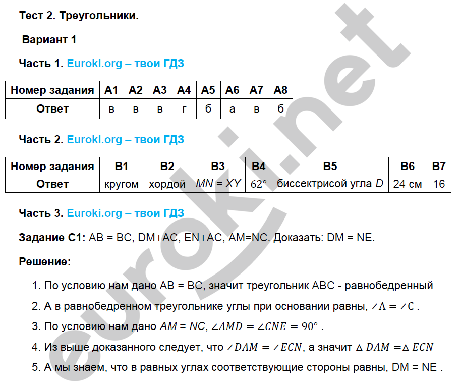 Тест 1 часть 1 том. Геометрия 7 класс тесты. Тема 2 треугольники вариант 2. Тест 1 геометрия 7 класс. Тема 2 треугольники вариант 1 часть 1.