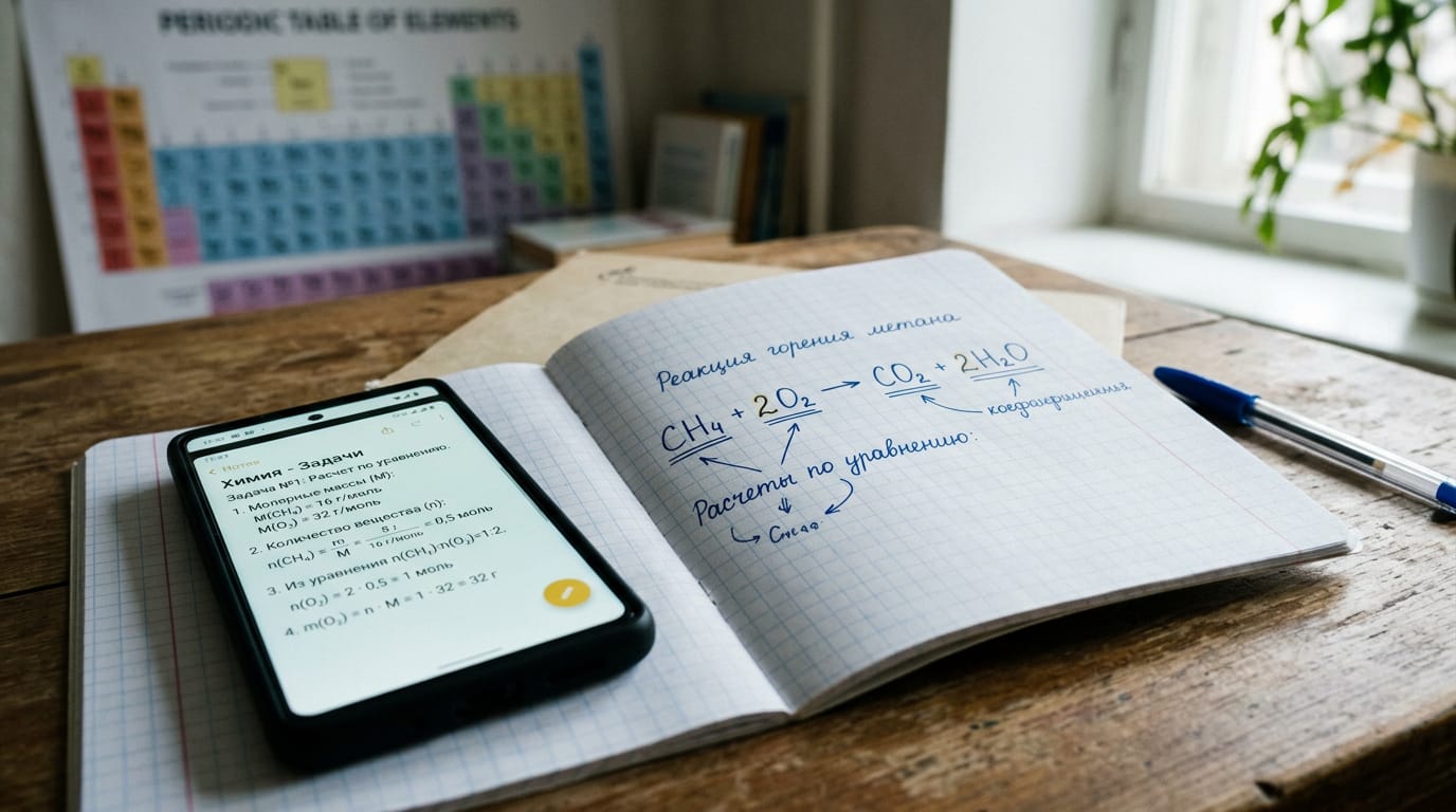 Химия: уравнения реакций и расчёты по снимку