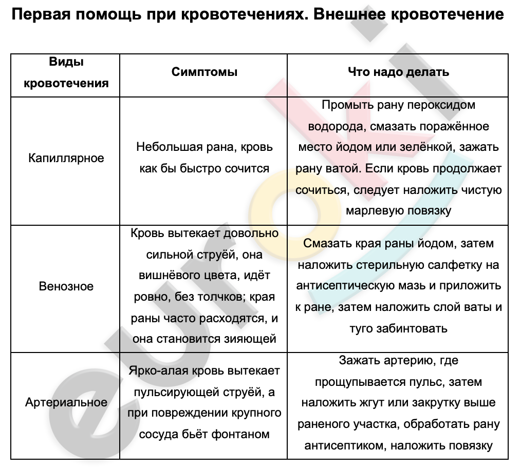 Кровотечения 8 класс биология