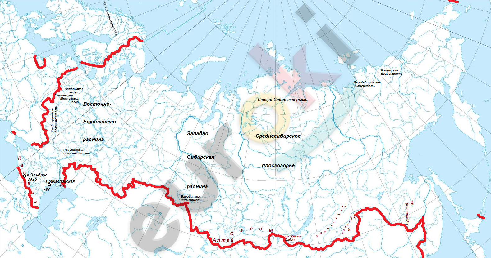 Контурная карта отметить реки и озера