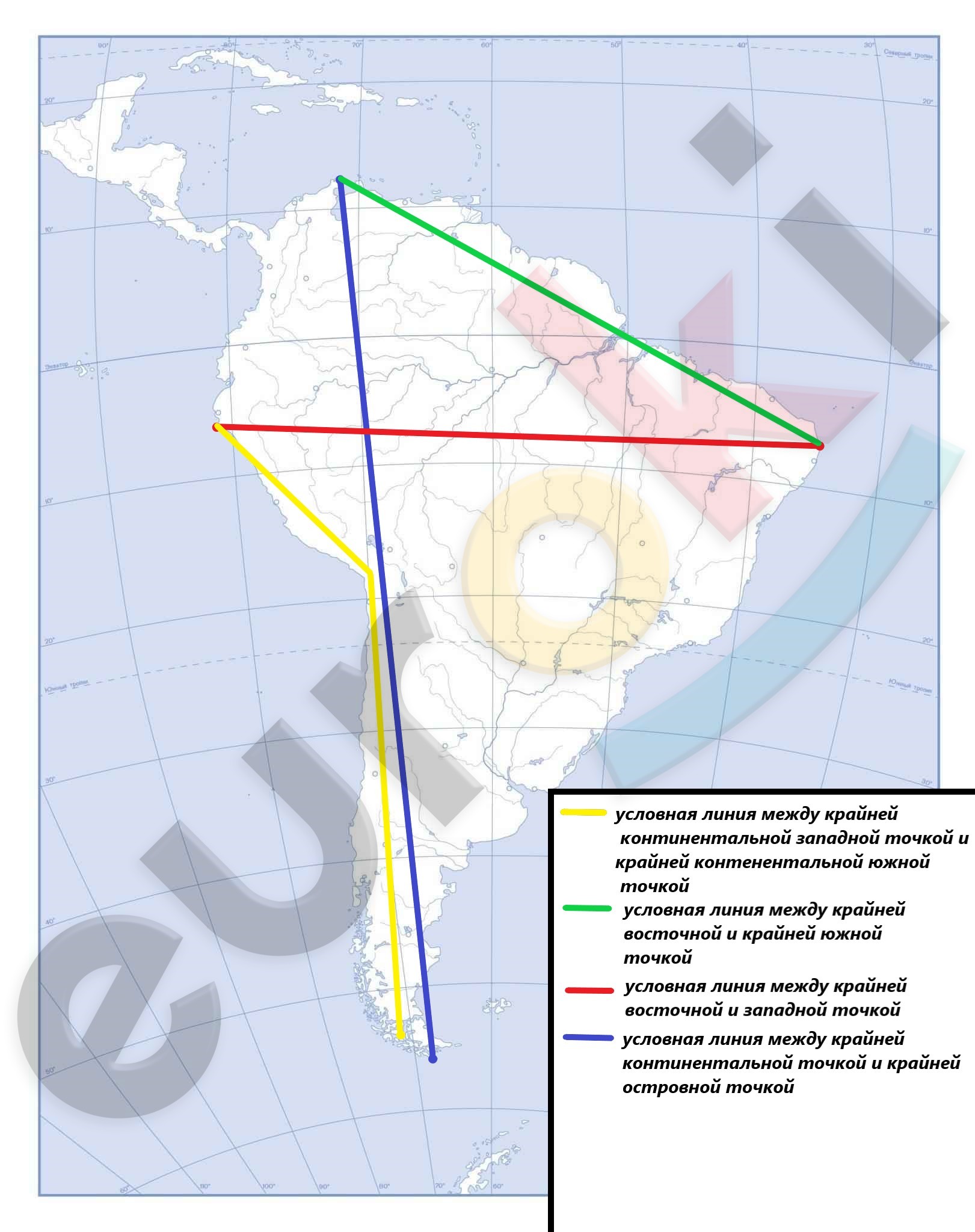 A map of south america with colored lines Description automatically generated